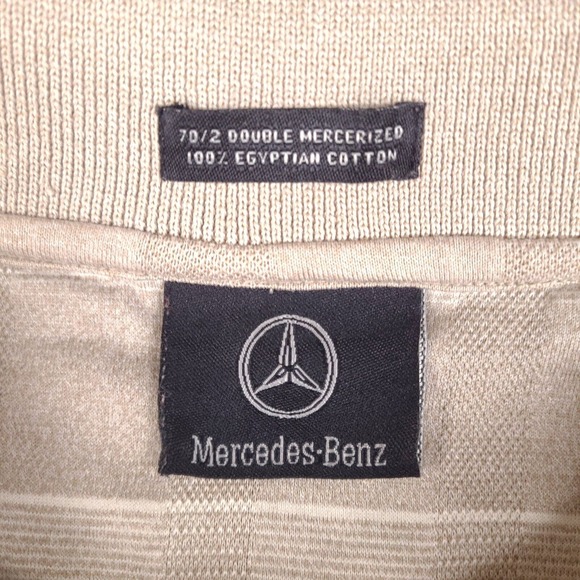 Mercedes Benz Polo Shirt Mens Large Brown Striped Short Sleeve Egyptian Cotton - Picture 4 of 16